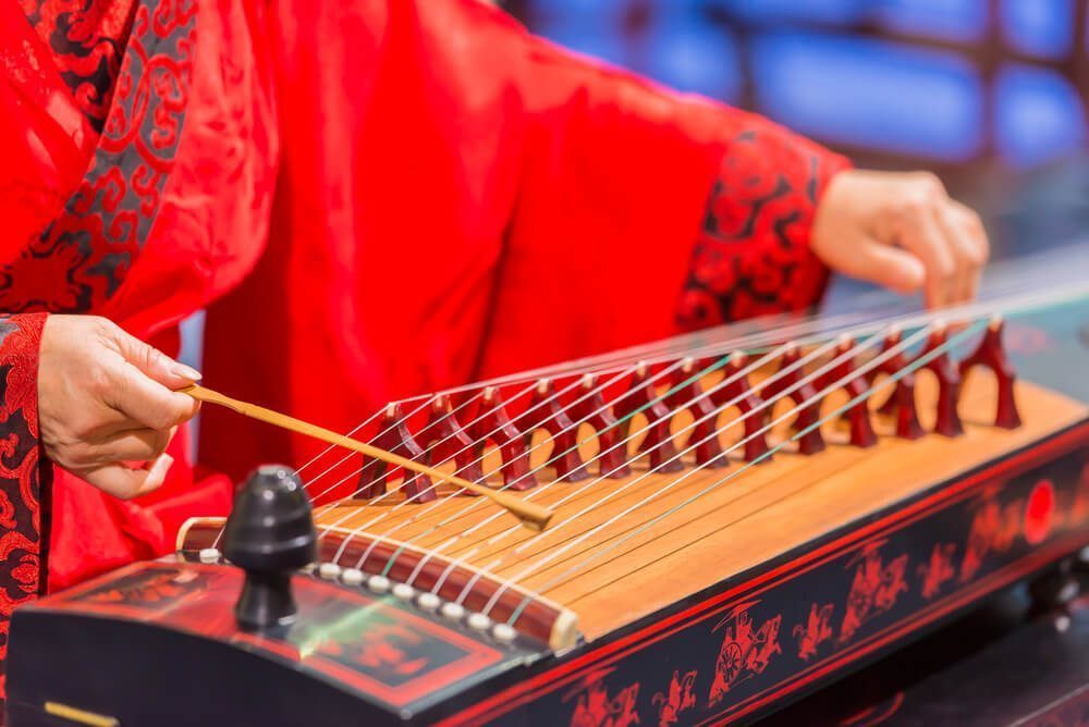 The zither, one of Chinese traditional string musical instruments