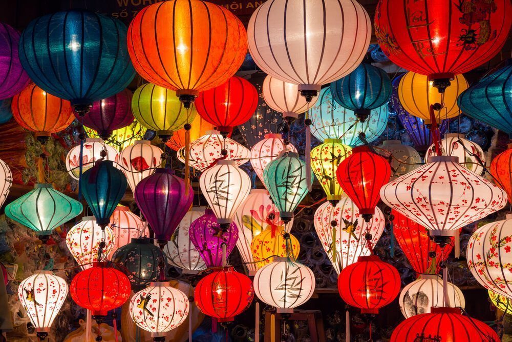 People display lanterns in various colors, shapes and sizes during the Chinese Lantern Festival