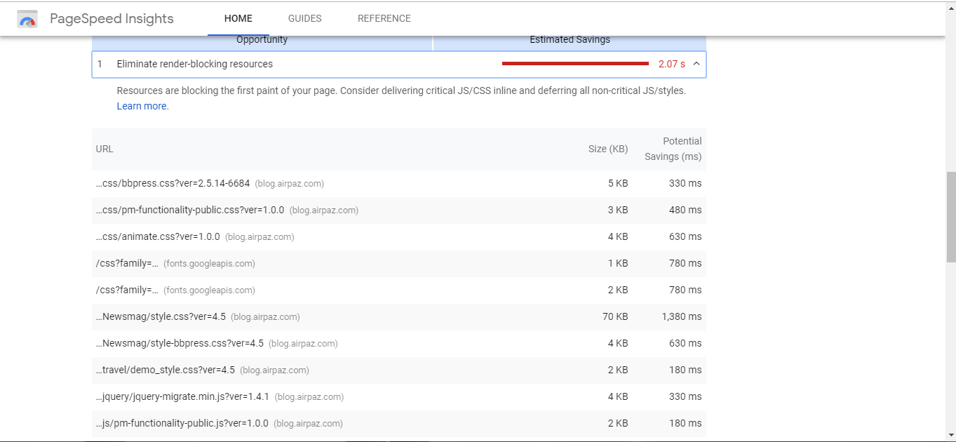 Google Pagespeed info